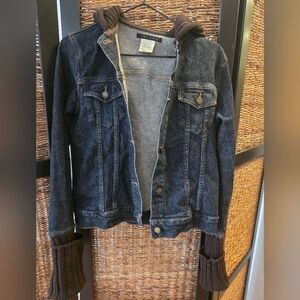 Denim Jean Jacket with Knit Hood & Cuffs